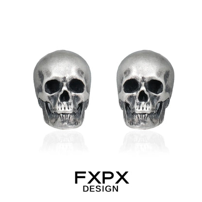 FXPX gothic skull silver earrings featuring detailed skull design for a bold statement