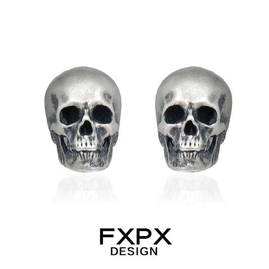 FXPX gothic skull silver earrings featuring detailed skull design for a bold statement