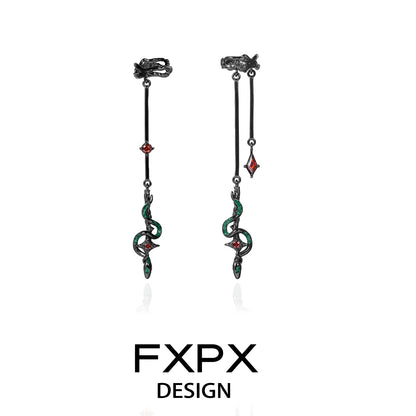 FXPX gothic snake ear cuff featuring intricate design with green and red accents