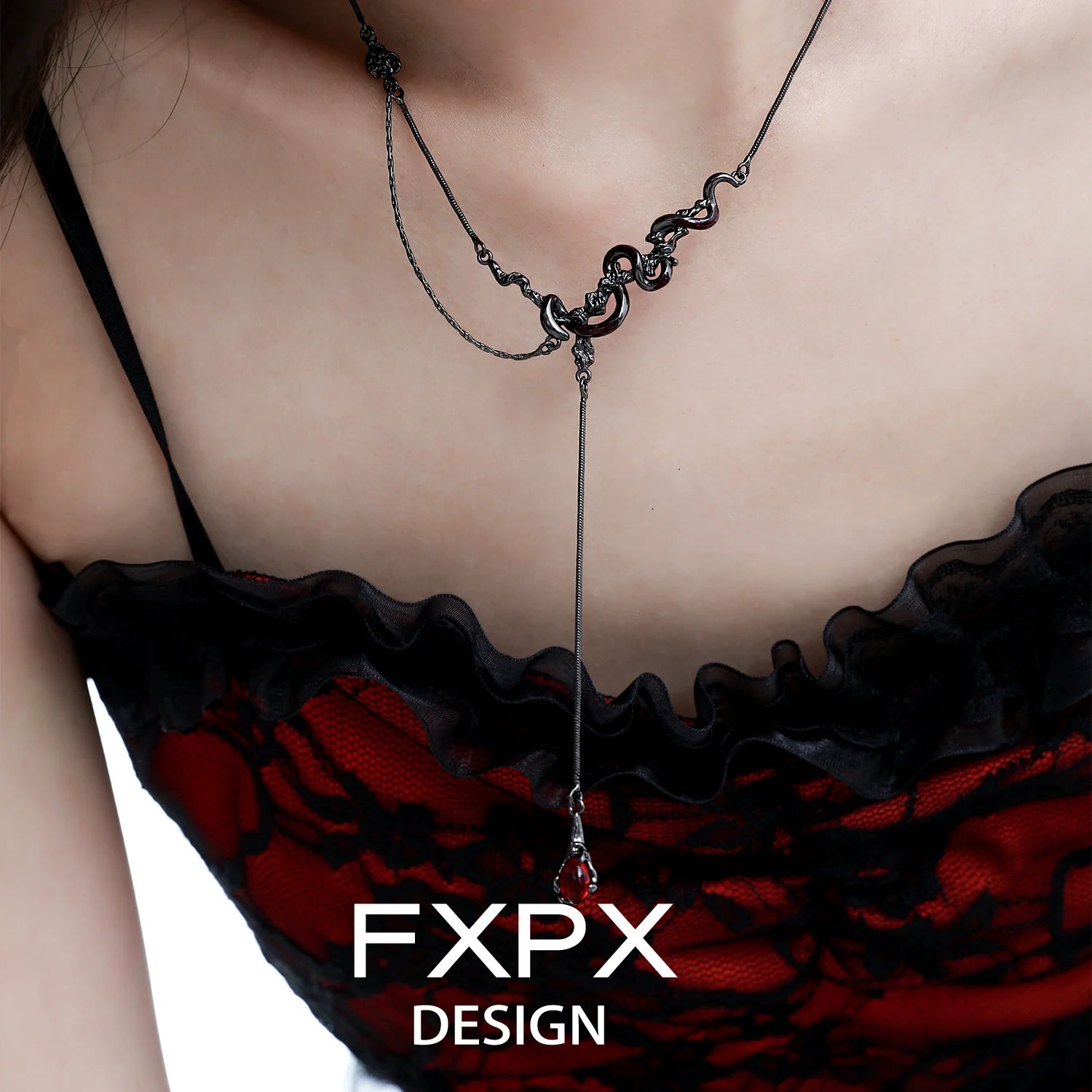FXPX Gothic Snake Necklace with Intricate Design and Adjustable Chains for a Unique Look