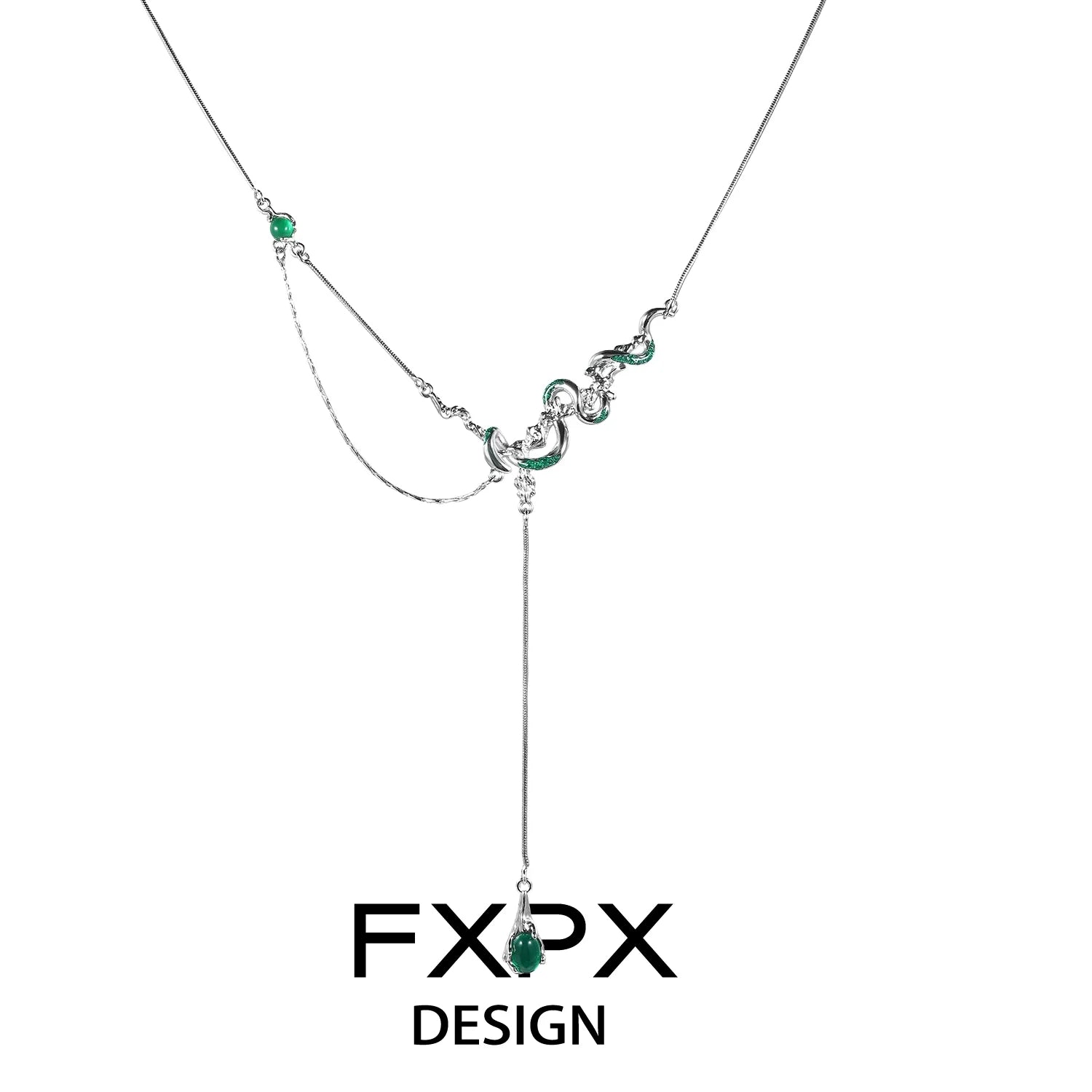 FXPX Gothic Snake Necklace with Intricate Design and Emerald Accents for a Unique Style