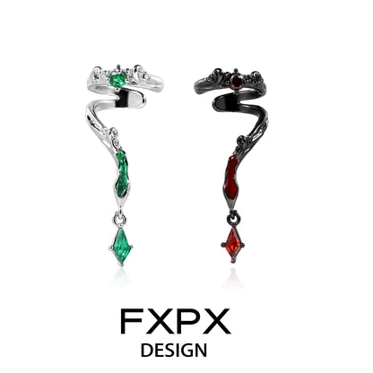 FXPX gothic viper ear cuff in silver with emerald and ruby accents for a stylish look