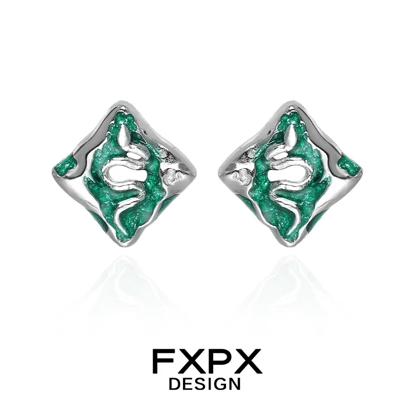 FXPX Green Snake Earrings in Silver with Glittery Green Snake Design