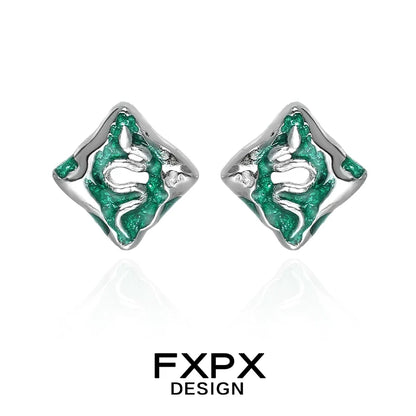FXPX Green Snake Earrings in Silver with Glittery Green Snake Design