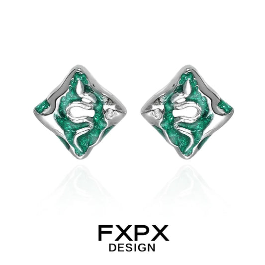 FXPX Green Snake Earrings in Silver with Glittery Green Snake Design
