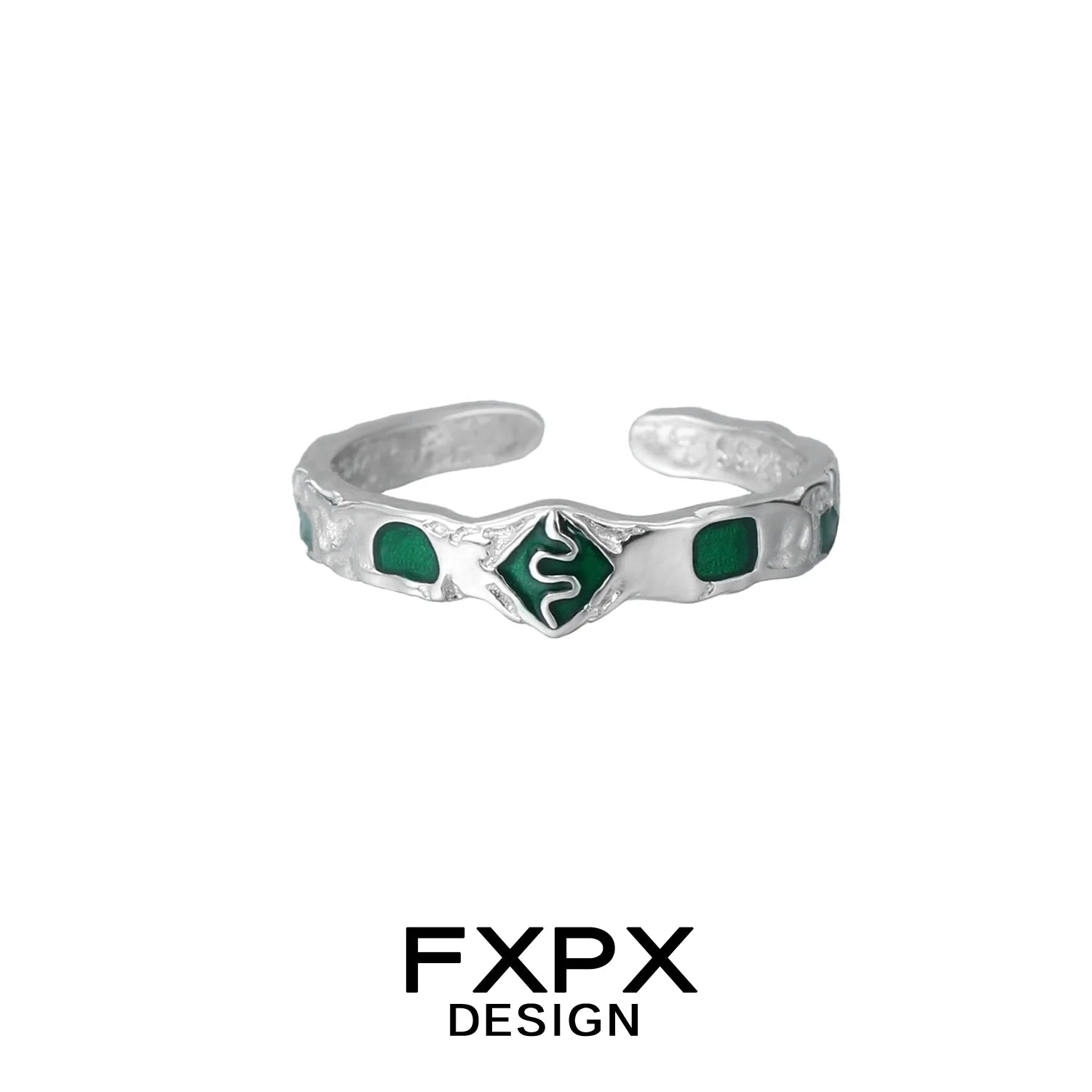 Stylish FXPX green snake ring with silver detailing and unique design for fashion lovers