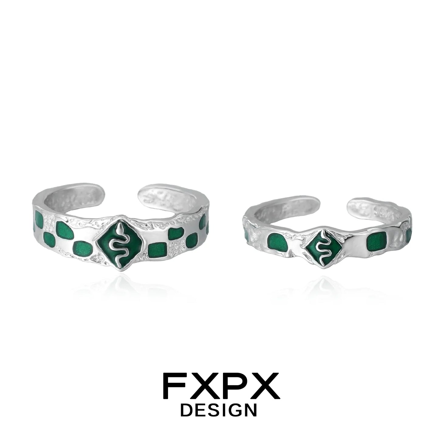FXPX Silver Green Snake Ring with Elegant Design and Emerald Inlays for Stylish Jewelry Lovers