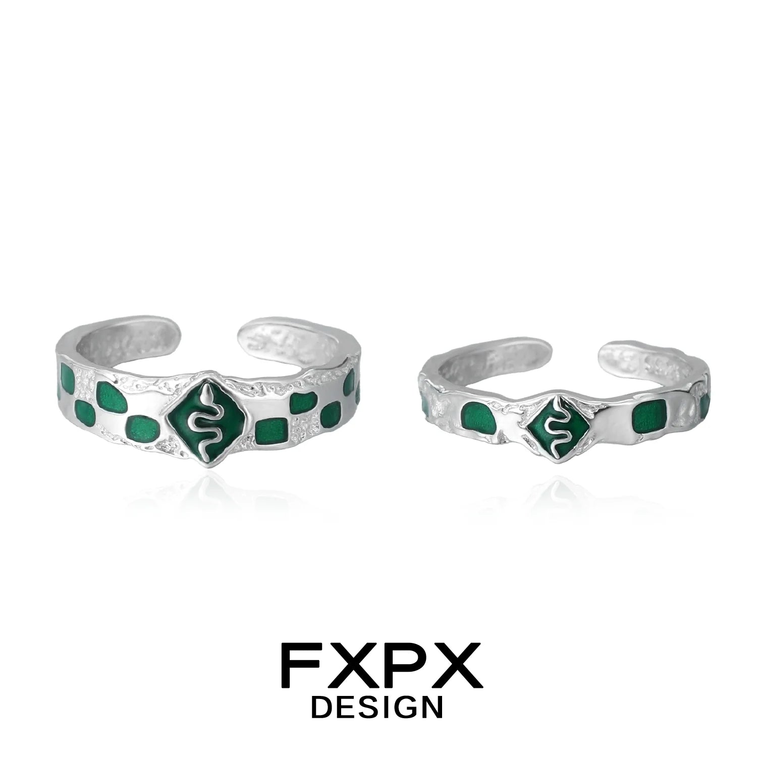 FXPX Silver Green Snake Ring with Elegant Design and Emerald Inlays for Stylish Jewelry Lovers