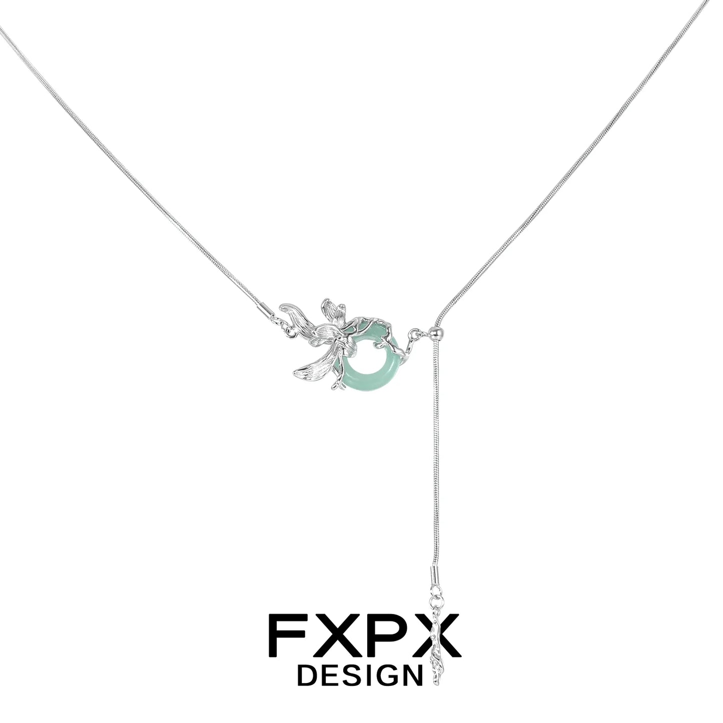 FXPX Iris safety buckle necklace featuring a delicate design with a floral charm