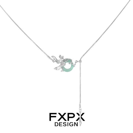 FXPX Iris safety buckle necklace featuring a delicate design with a floral charm