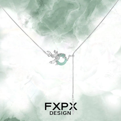 FXPX Iris safety buckle necklace featuring a delicate design with silver accents and a mint green center