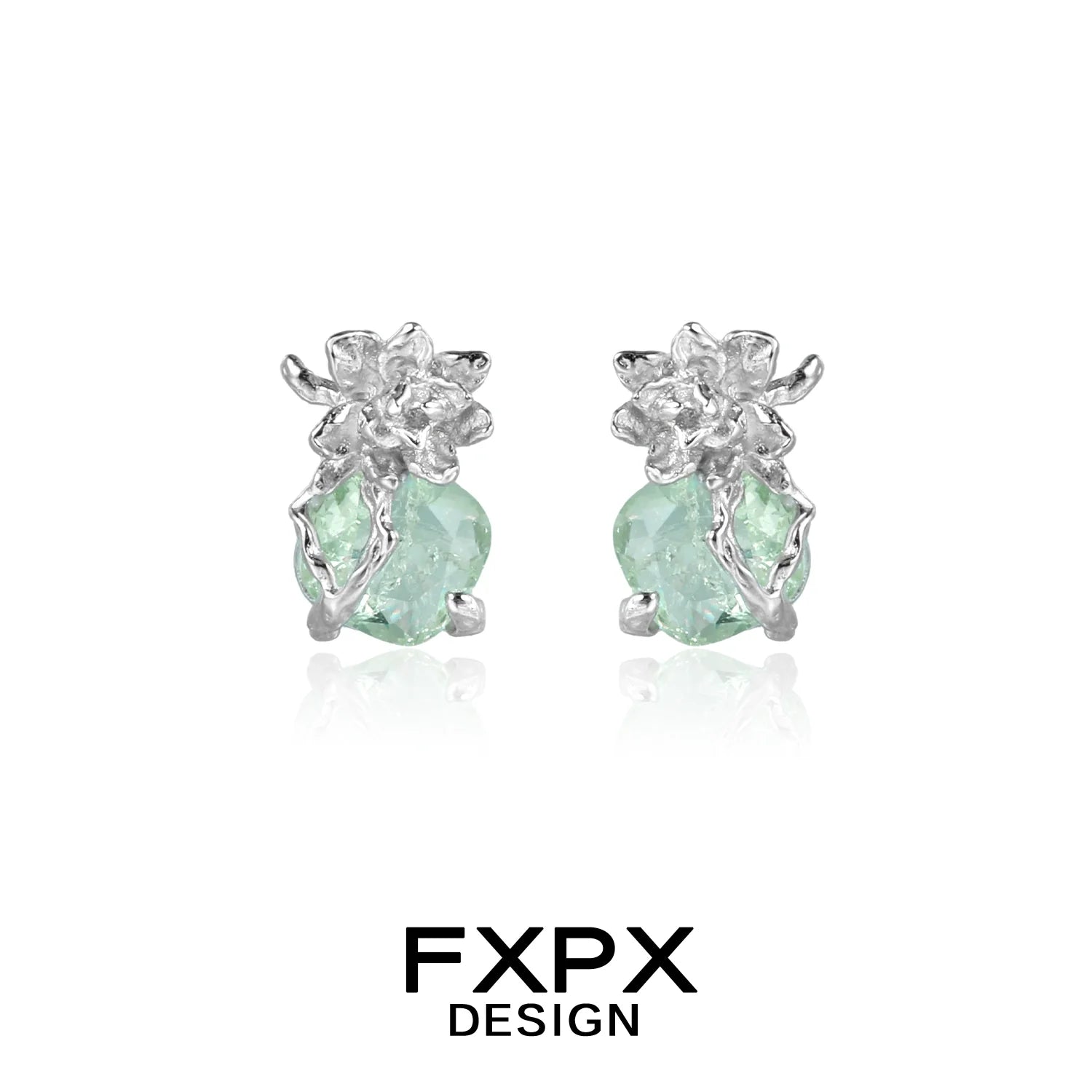 Elegant FXPX jasmine green zircon earrings with floral design and sparkling gemstones