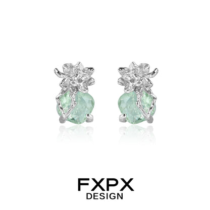 Elegant FXPX jasmine green zircon earrings with floral design and sparkling gemstones