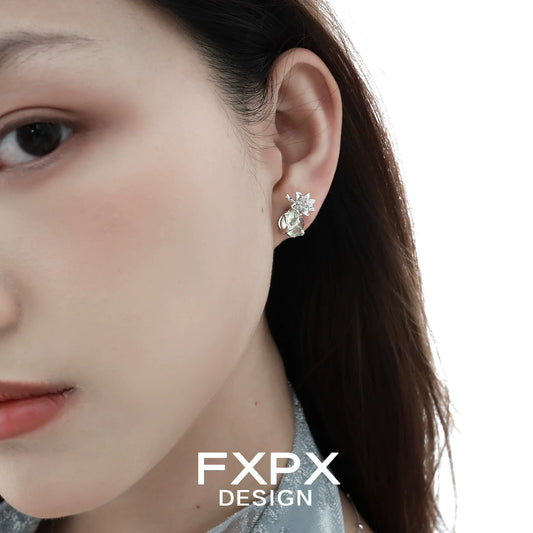 Elegant FXPX jasmine green zircon earrings featuring a delicate floral design for any occasion