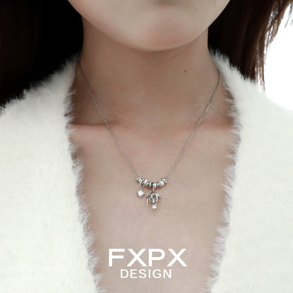 Silver FXPX Design metal mushroom necklace with unique charm details for stylish accessories