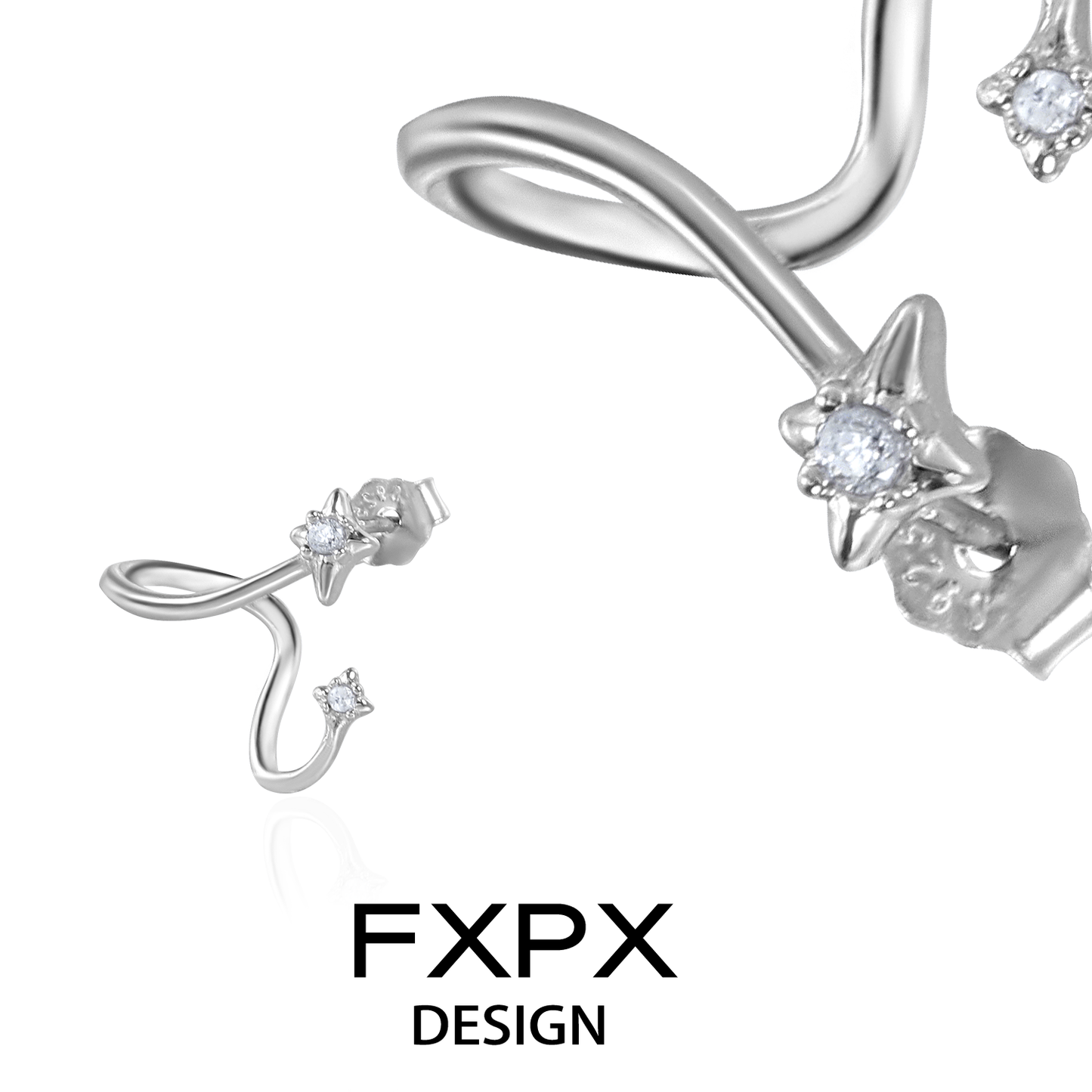 FXPX Meteor Silver Earrings with Unique Star and Twisted Design for Elegant Style