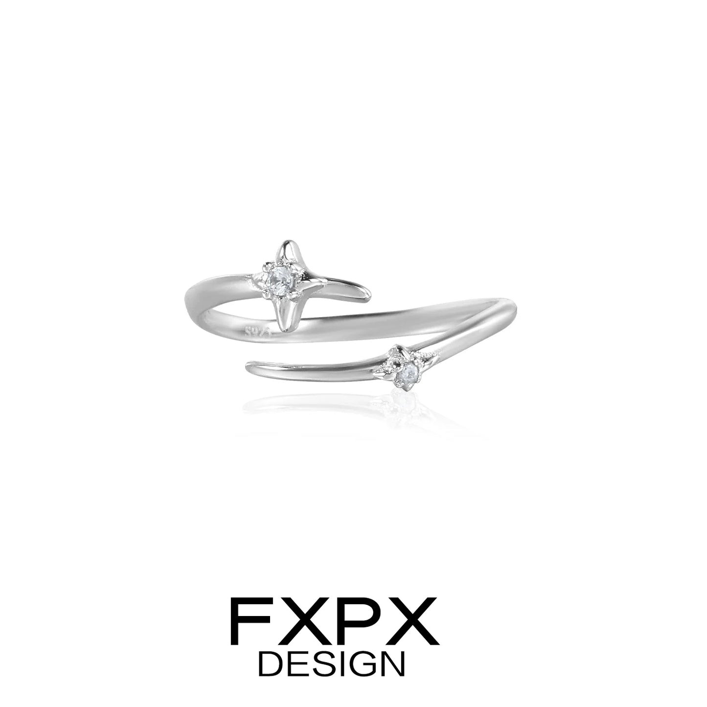FXPX meteor track silver ring with sparkling accent stones for a modern look