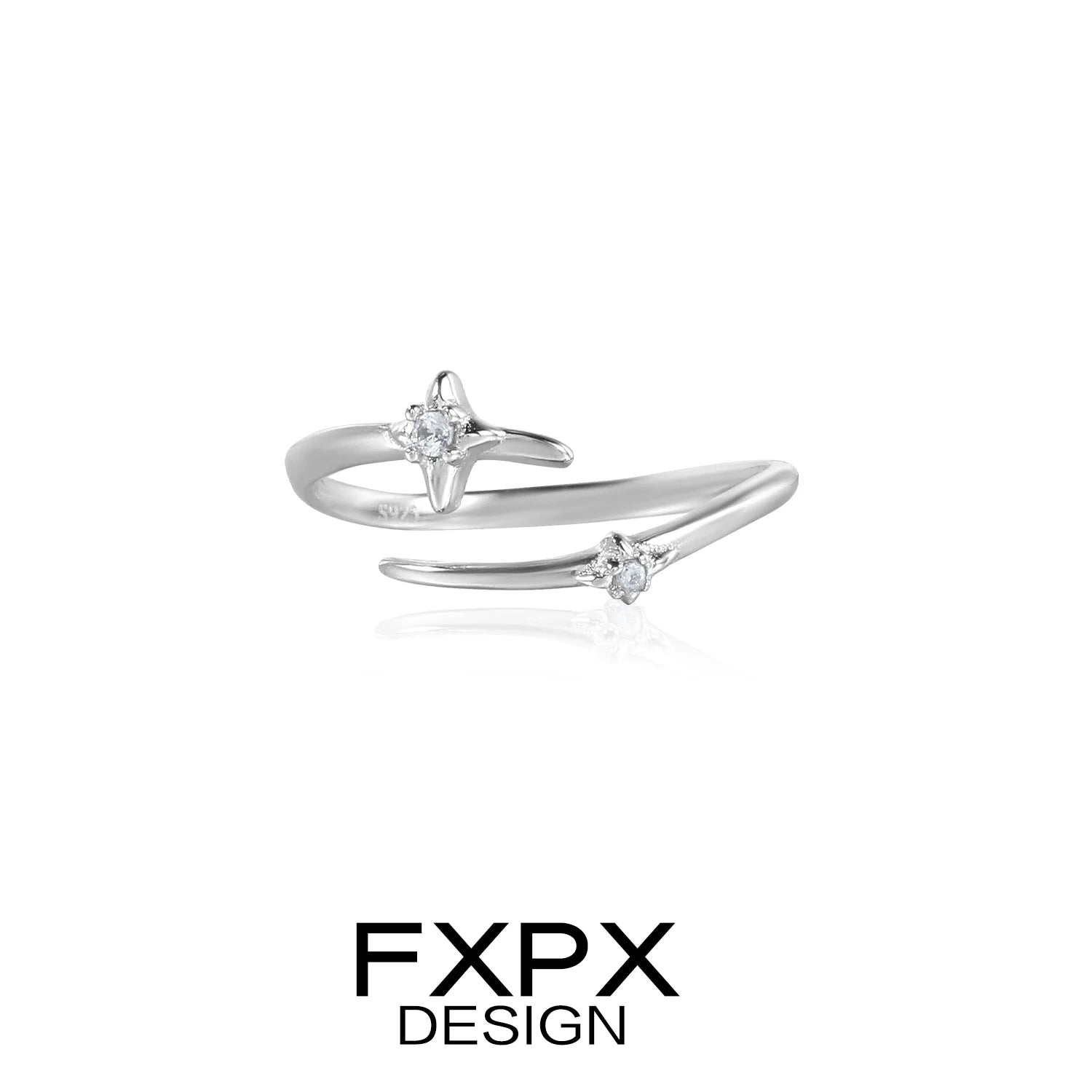 FXPX meteor track silver ring with sparkling accent stones for a modern look
