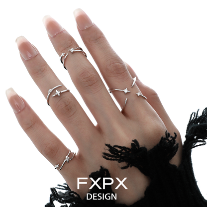 FXPX Meteor Track Silver Ring Set Worn on Hand with Stylish and Elegant Design
