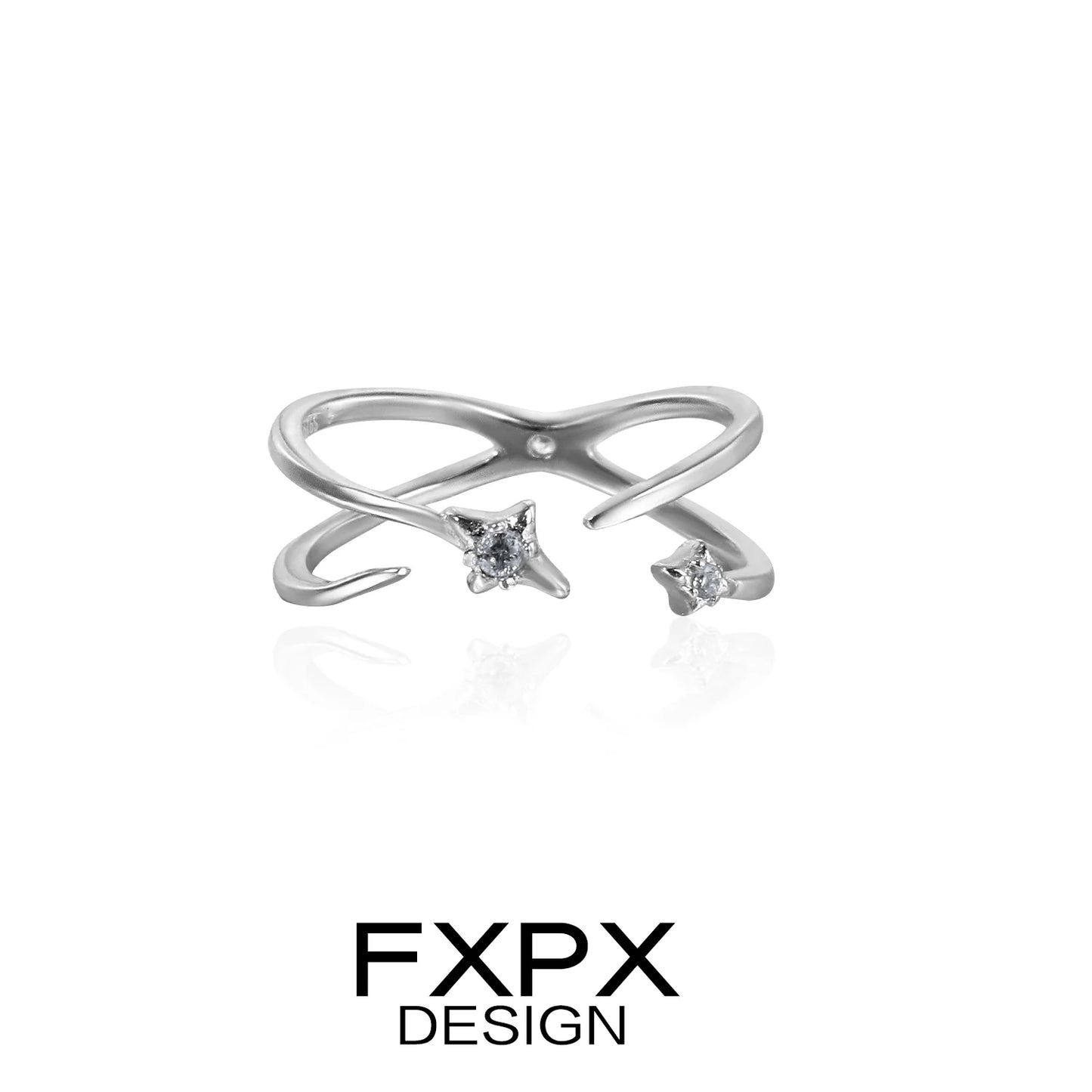 FXPX Meteor Track Silver Ring featuring a unique intertwined design with sparkling gems