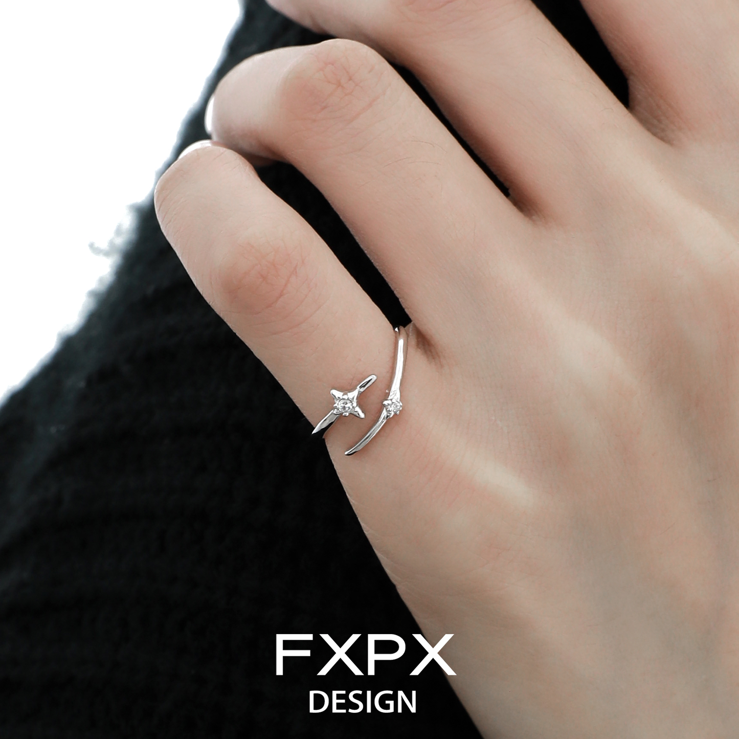 Elegant FXPX meteor track silver ring featuring a unique design with star accents