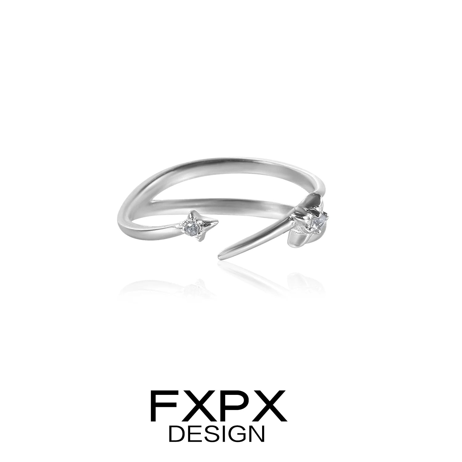 FXPX meteor track silver ring featuring a modern design with sparkling accents