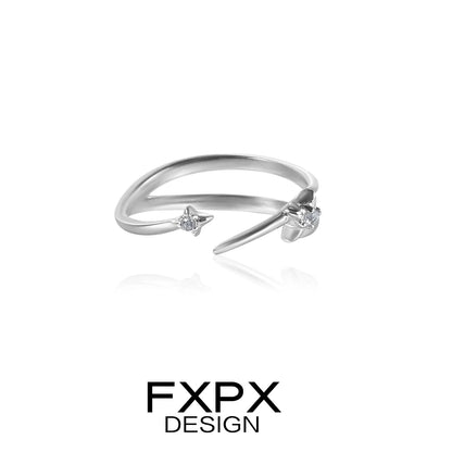 FXPX meteor track silver ring featuring a modern design with sparkling accents