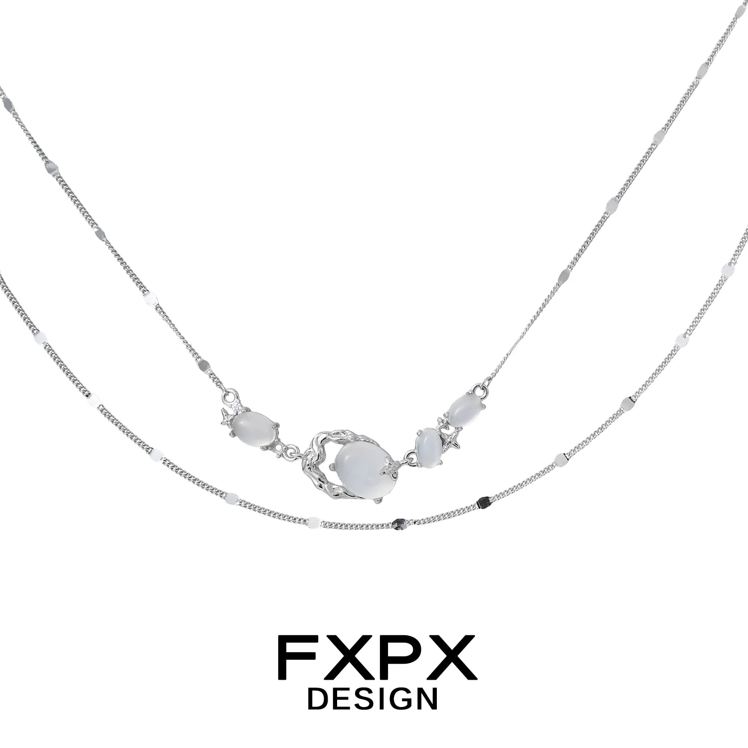 FXPX minimalist agate necklace with elegant layered design and silver accents