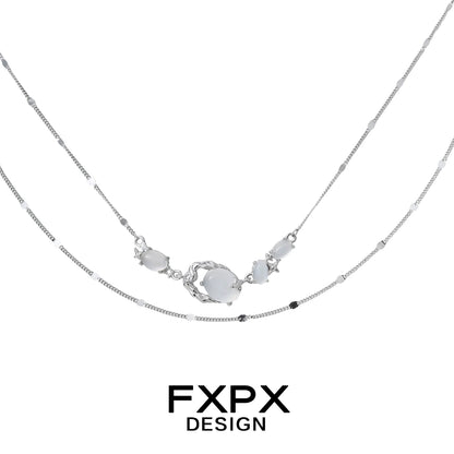 FXPX minimalist agate necklace with elegant layered design and silver accents