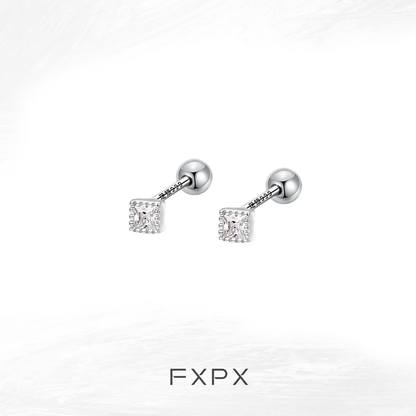 Elegant FXPX minimalist black and white earrings featuring a sparkling cubic design