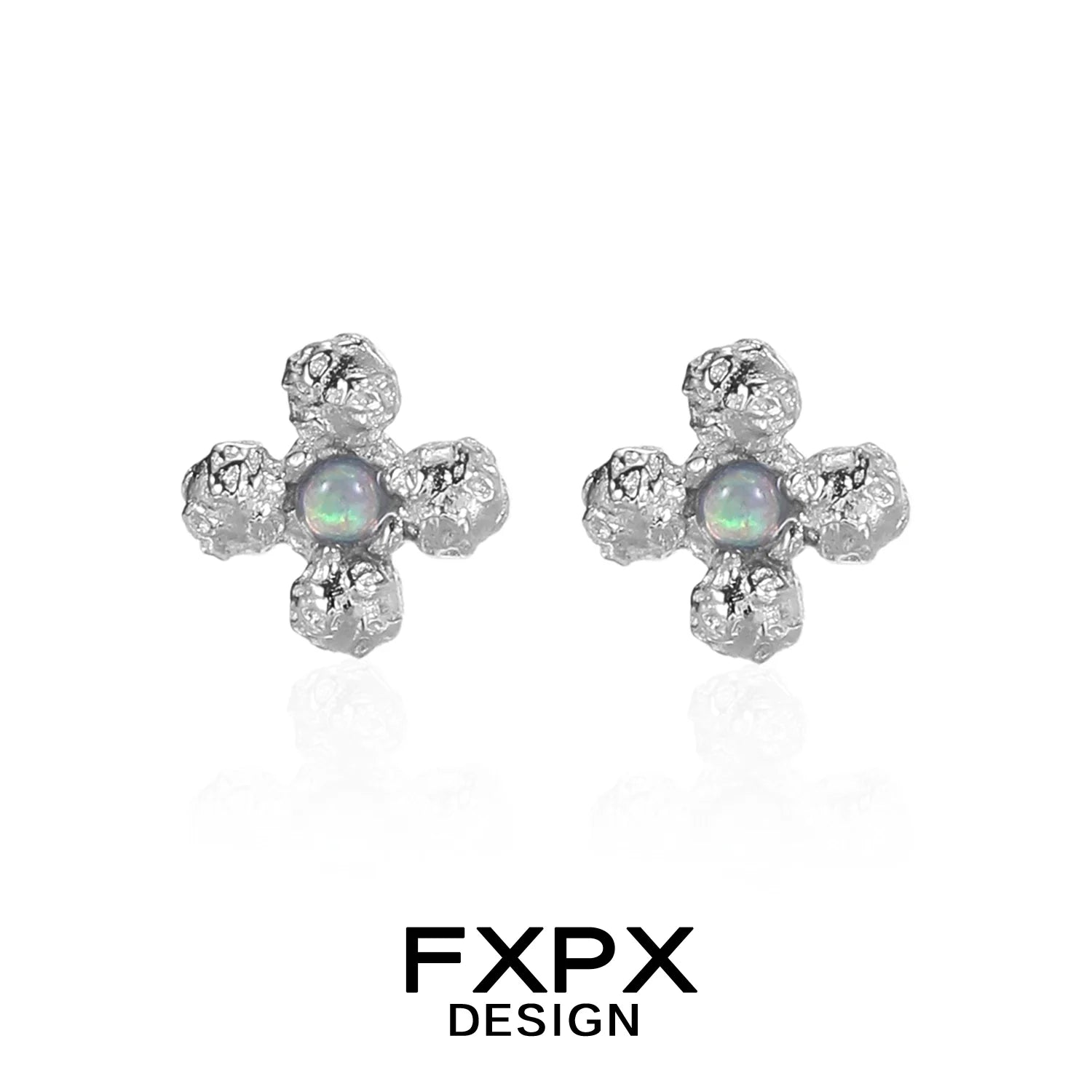 FXPX minimalist cross earrings with a silver finish and a unique textured design