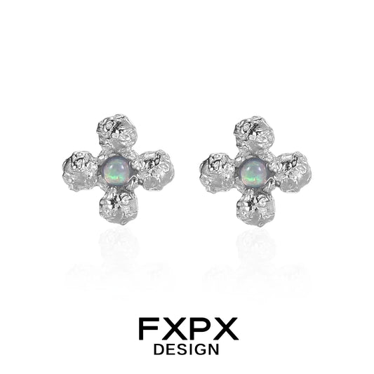 FXPX minimalist cross earrings with a silver finish and a unique textured design
