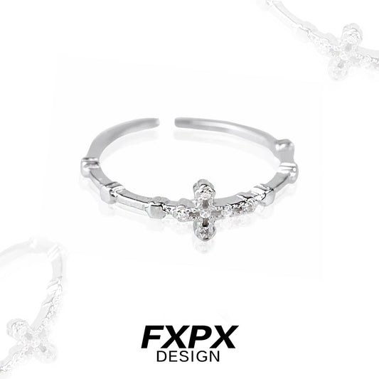 FXPX minimalist cross silver ring with a sleek design for elegant everyday wear