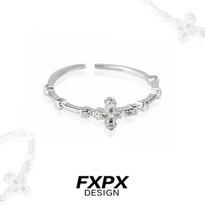 FXPX minimalist cross silver ring with a sleek design for elegant everyday wear