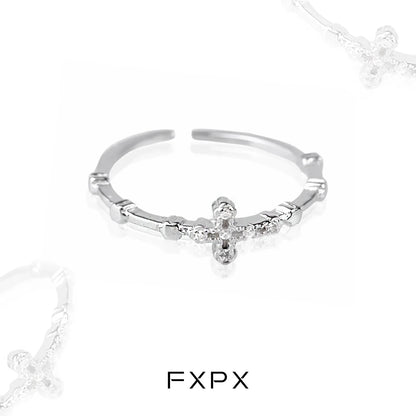 Elegant minimalist cross silver ring from FXPX with a delicate design and sparkling accents