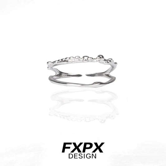 FXPX minimalist double layer ring in silver with a sleek, modern design and polished finish