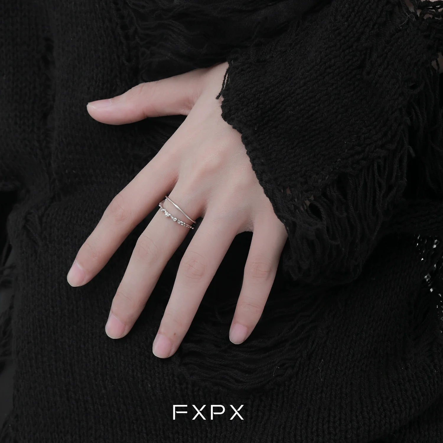 FXPX Minimalist Double Layer Ring in Silver for a Chic and Elegant Look