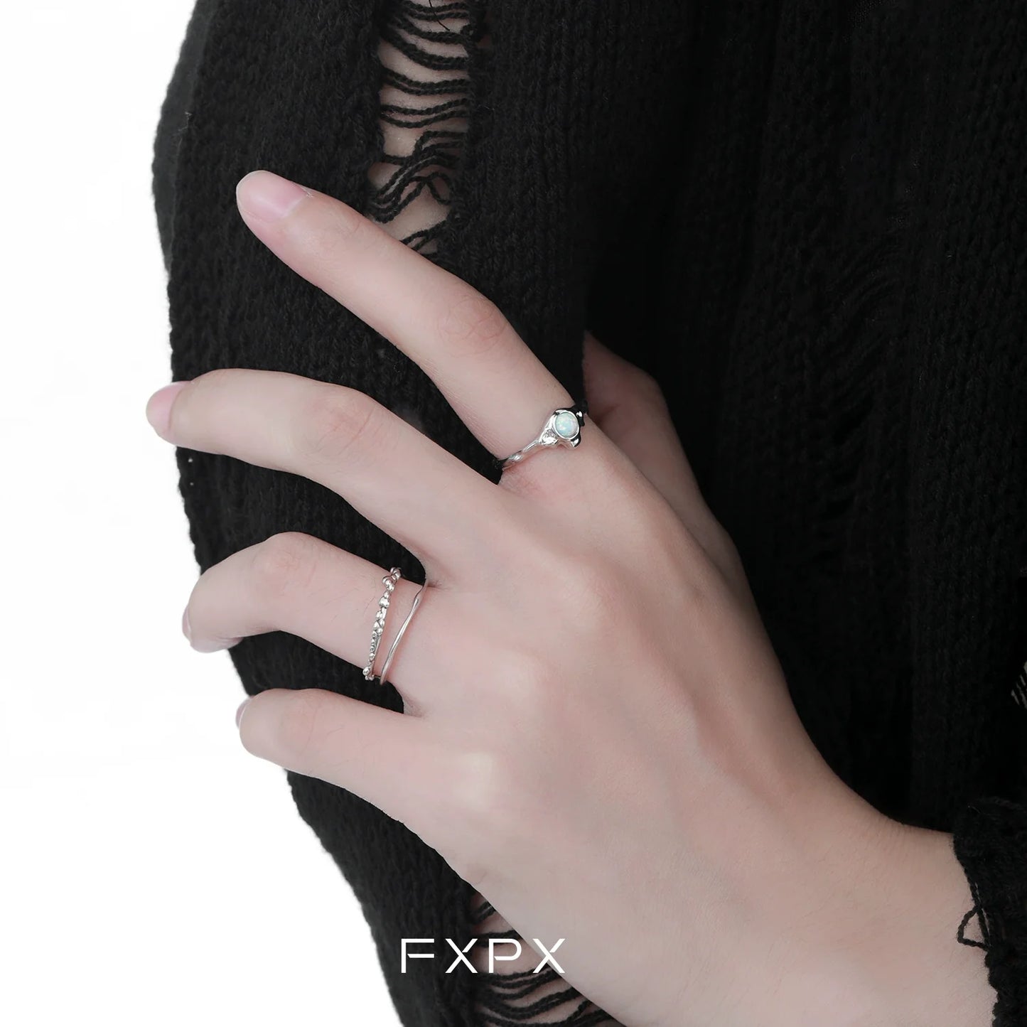 FXPX Minimalist Double Layer Ring in Silver, elegantly designed for modern style and everyday wear