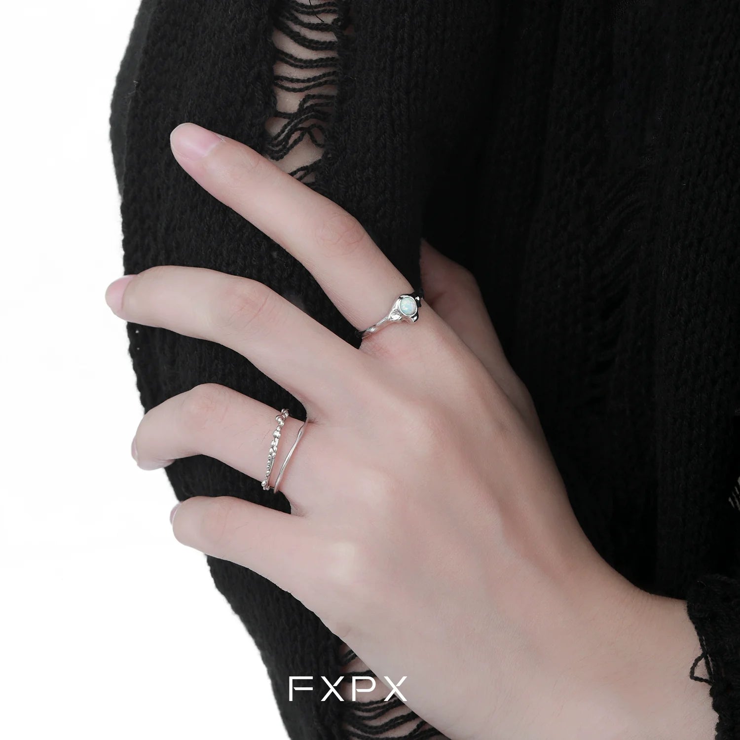 FXPX Minimalist Double Layer Ring in Silver, elegantly designed for modern style and everyday wear