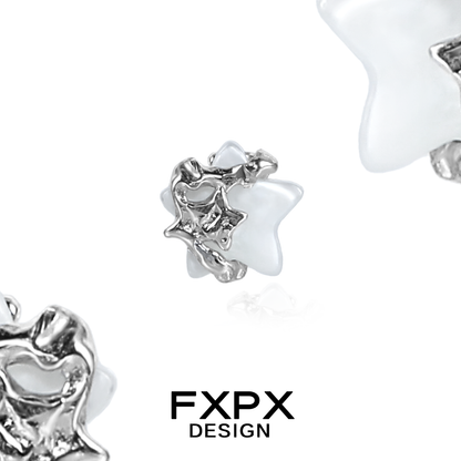 Elegant minimalist star shell earrings by FXPX, featuring delicate white star designs