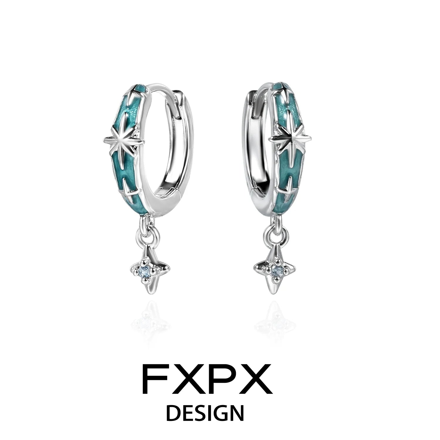 FXPX mint starburst stud earrings in silver with turquoise accents and sparkling star charms
