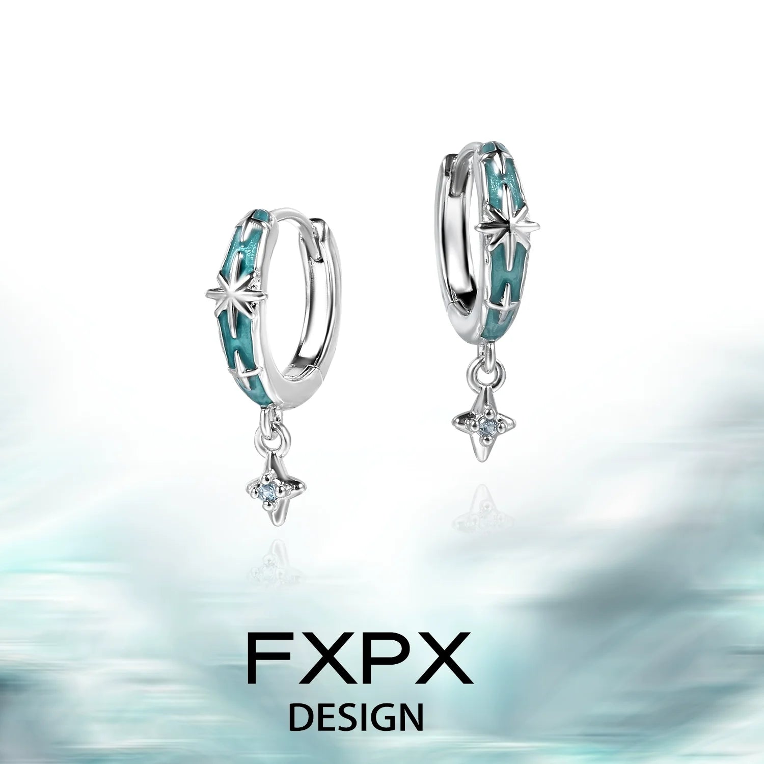 FXPX mint starburst stud earrings featuring silver design and sparkling star charms