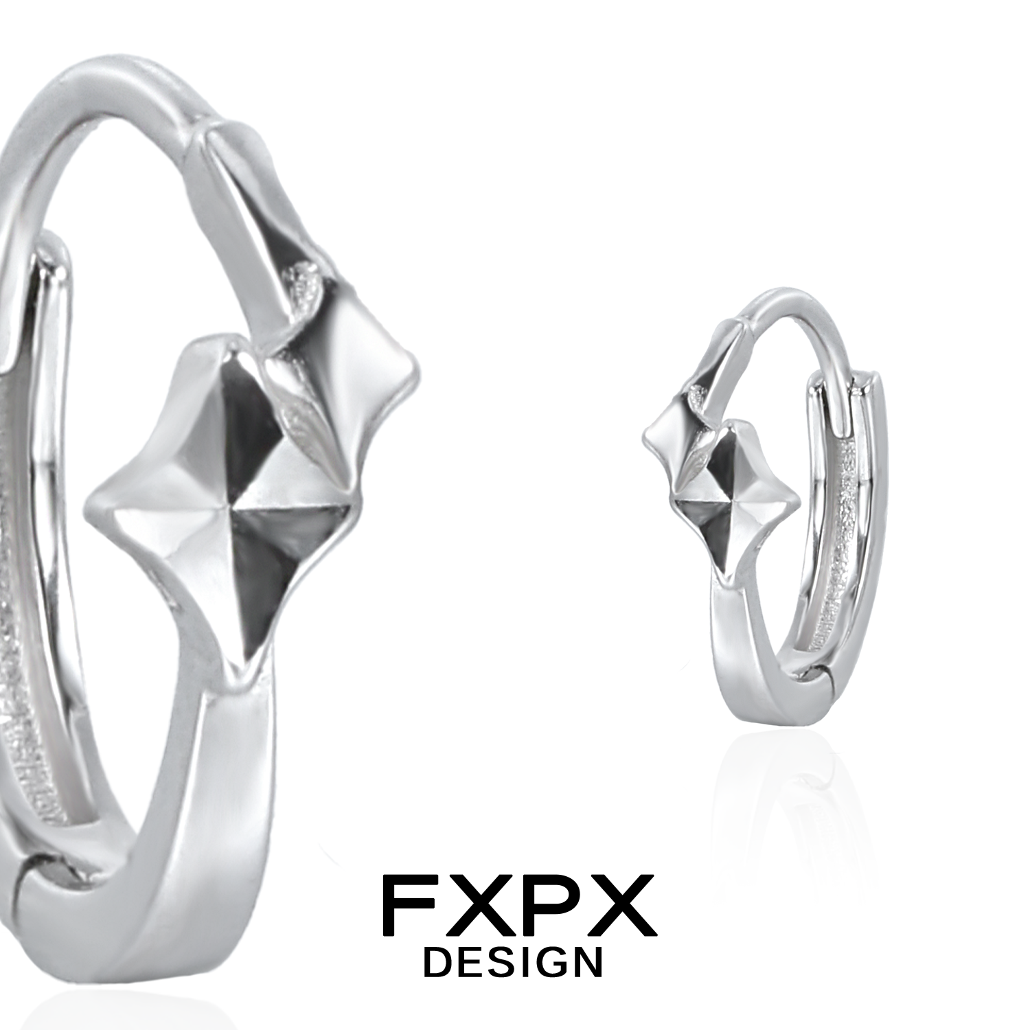 FXPX mirror square silver earrings featuring a stylish geometric design and shiny finish