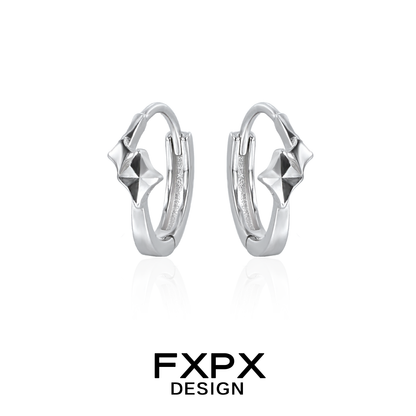 FXPX mirror square silver earrings with a unique geometric design and polished finish