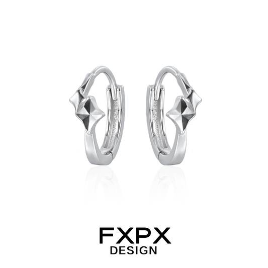 FXPX mirror square silver earrings with a unique geometric design and polished finish