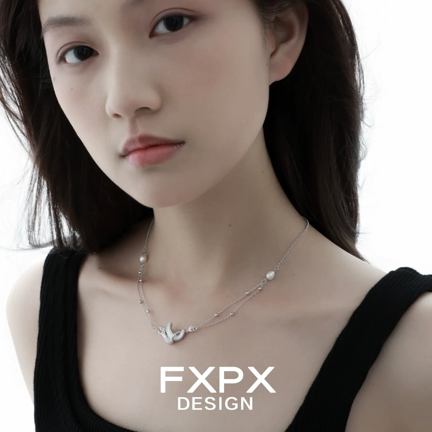 Stylish FXPX moon shell necklace featuring a delicate design with elegant detailing