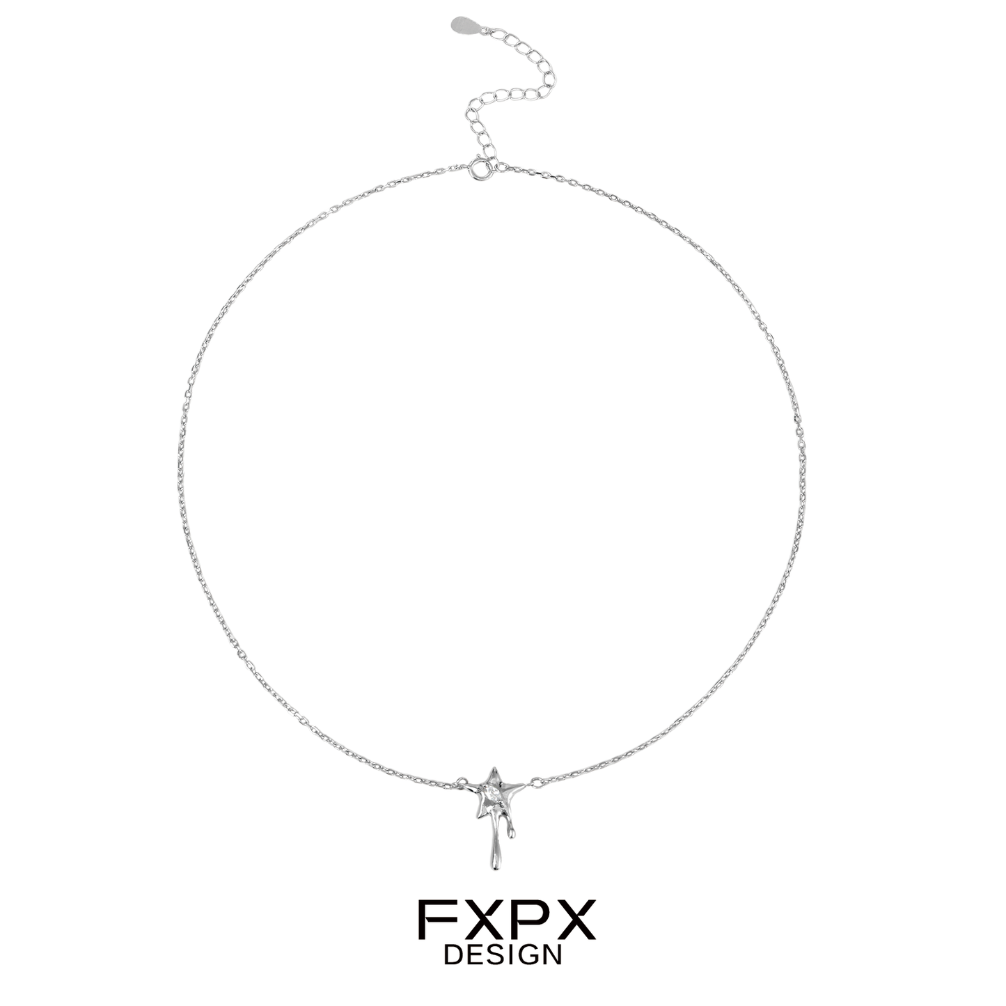 Stylish FXPX moon star silver necklace with a delicate chain and star pendant