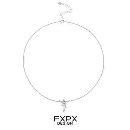 Stylish FXPX moon star silver necklace with a delicate chain and star pendant