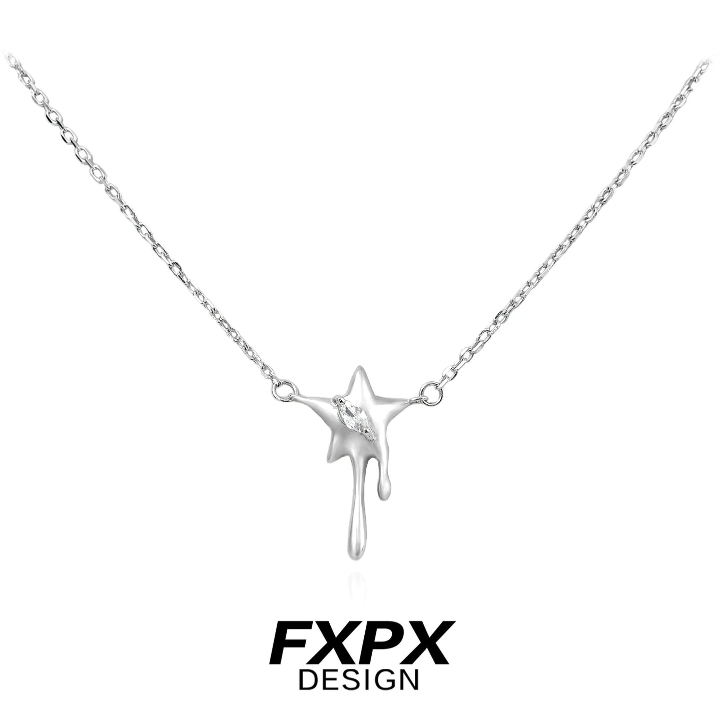FXPX moon star silver necklace featuring a unique design with a celestial theme