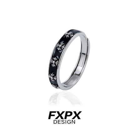FXPX Mystery Couple Rings with Black and Silver Floral Design for Stylish Partners